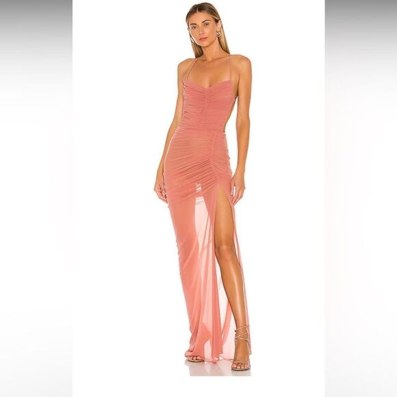 Michael Costello x REVOLVE Dress Sz XS Follie Gown in Pink Mesh Maxi Halter NWT - Picture 4 of 12